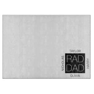 Rad Dad minimalist modern custom kids names white Cutting Board