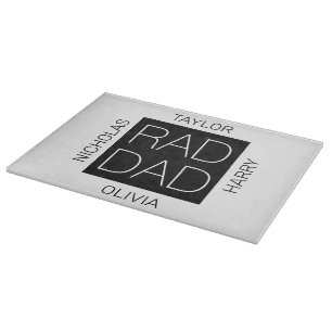 Rad Dad modern design with custom kids names white Cutting Board