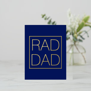 Rad Dad navy blue typography square minimalist Foil Holiday Postcard