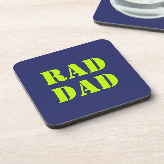 Rad Dad neon green navy blue modern typography Coaster (Left Side)