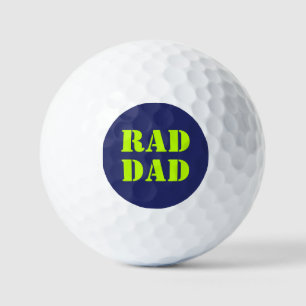 Rad Dad neon green navy blue modern typography Golf Balls