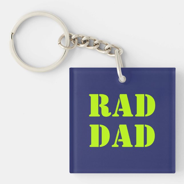 Rad Dad neon green navy blue modern typography Key Ring (Front)