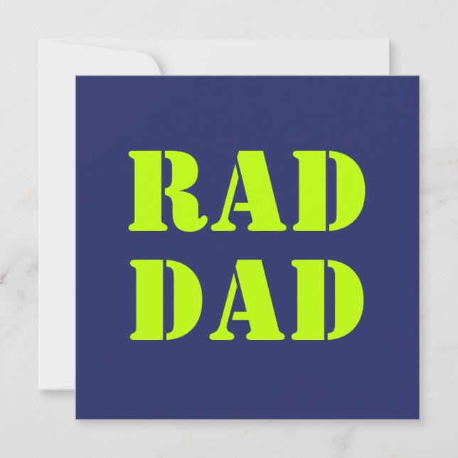 Rad Dad neon green navy modern typography card (Front)