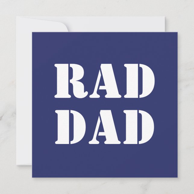 Rad Dad neon navy white modern typography card (Front)