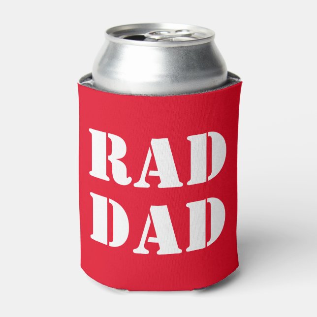 Rad Dad red white modern typography cool Can Cooler (Can Front)