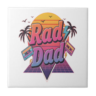 Rad Dad – Retro 80s Neon Style  for Cool Fathers Ceramic Tile