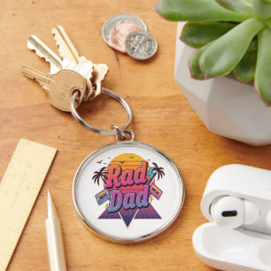 Rad Dad – Retro 80s Neon Style for Cool Fathers Key Ring