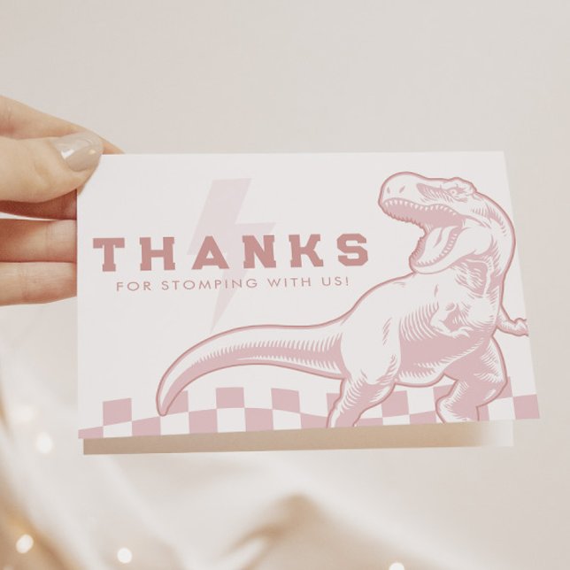Rad Dinosaur Three Rex Boys Pink Birthday Thank You Card (Creator Uploaded)