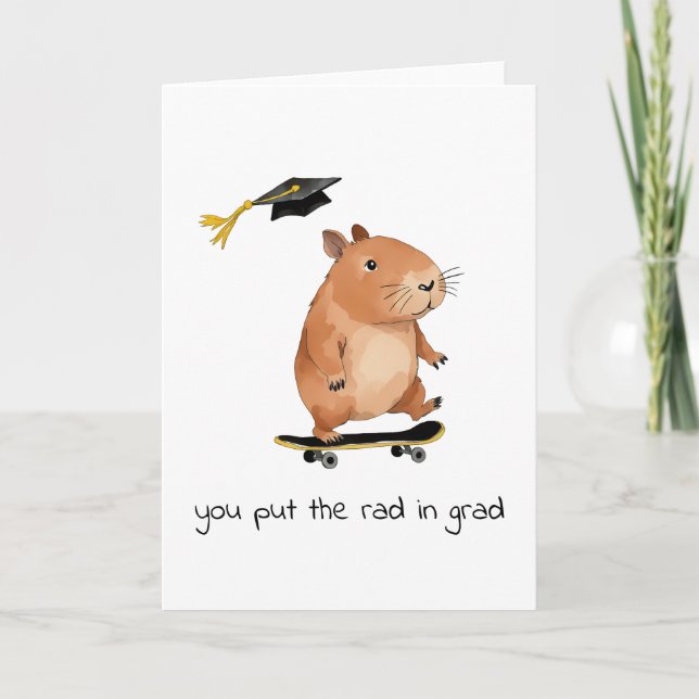 Rad Grad Skateboarding Capybara Graduation Card (Front)