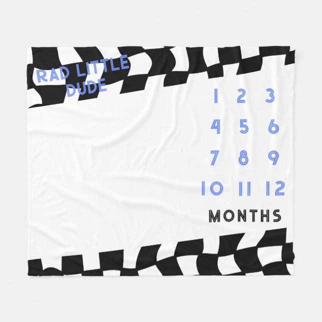 “Rad Little Dude” Check Milestone Fleece Blanket (Front (Horizontal))