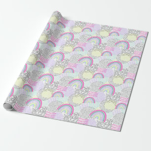Rad Rainbow 90's Style Cute Girl's Birthday Party Wrapping Paper