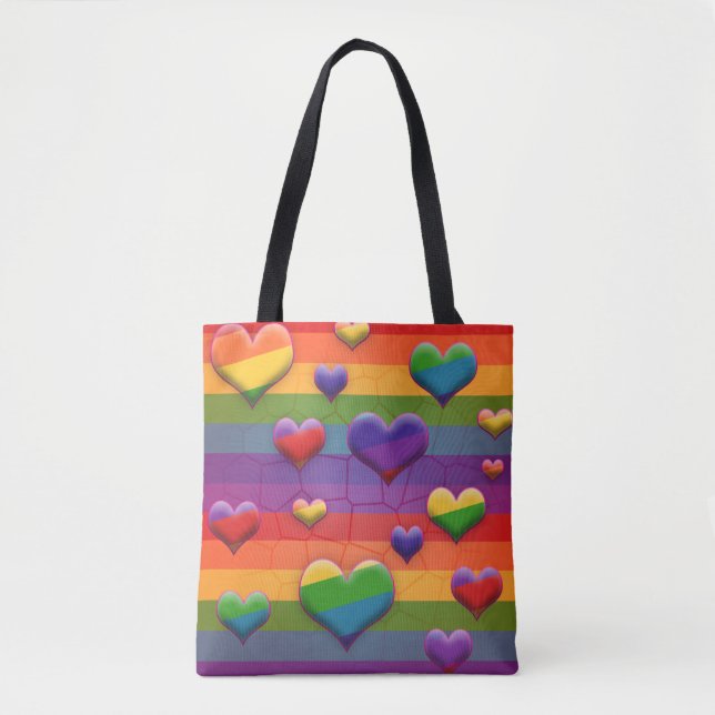 Rad Rainbow Hearts Striped Retro Fun Pattern Tote Bag (Front)