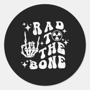 Rad To The Bone Funny Skeleton Rock Hand Halloween Classic Round Sticker