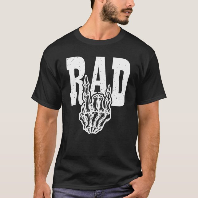 Rad X-Ray Skeleton Rock Sign Hand Gesture Radiolog T-Shirt (Front)