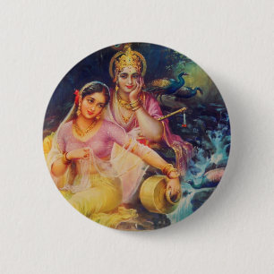 Radha and Krishna button
