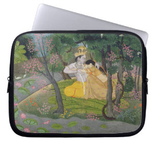 Radha and Krishna embrace in a grove of flowering Laptop Sleeve