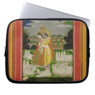 Radha and Krishna embrace in an idealised landscap Laptop Sleeve