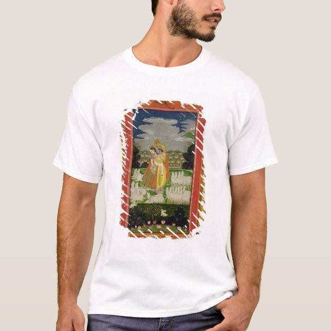Radha and Krishna embrace in an idealised landscap T-Shirt (Front)