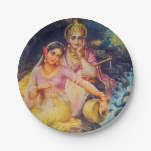 Radha and Krishna paper plate