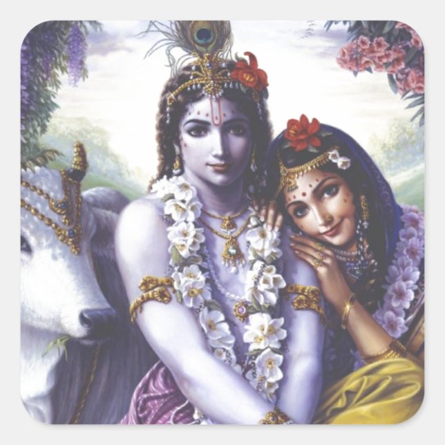 Radha and Krishna Square Sticker (Front)