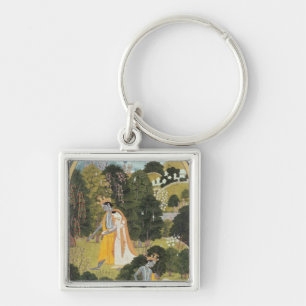 Radha and Krishna walking in a grove Key Ring