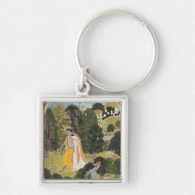 Radha and Krishna walking in a grove Key Ring (Front)