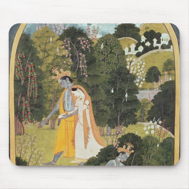 Radha and Krishna walking in a grove Mouse Pad (Front)