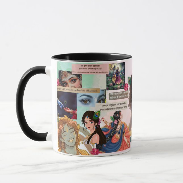 Radha Krishna Aesthetic Collage Mug – Soft Pastel  (Left)