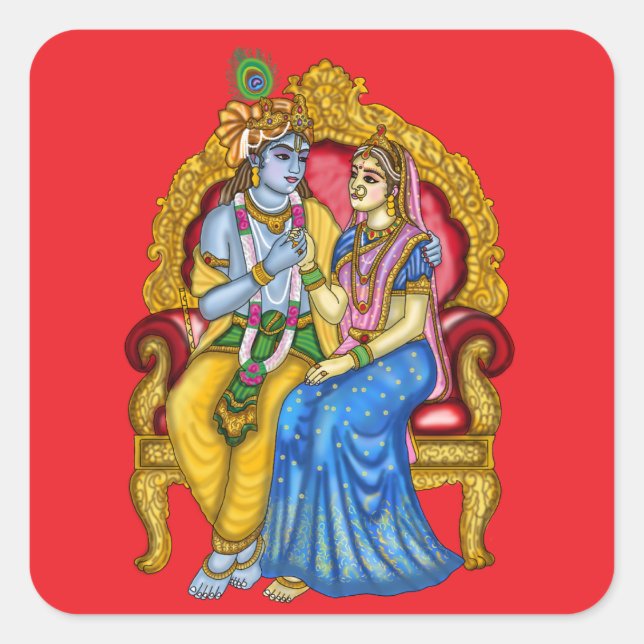 Radha Krishna Button Square Sticker (Front)