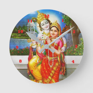 RADHA Krishna Flute Instrument Deity Holy Round Clock