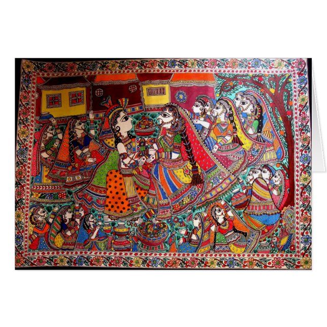 RADHA KRISHNA HINDU GODS MADHUBANI ART STYLE (Front Horizontal)