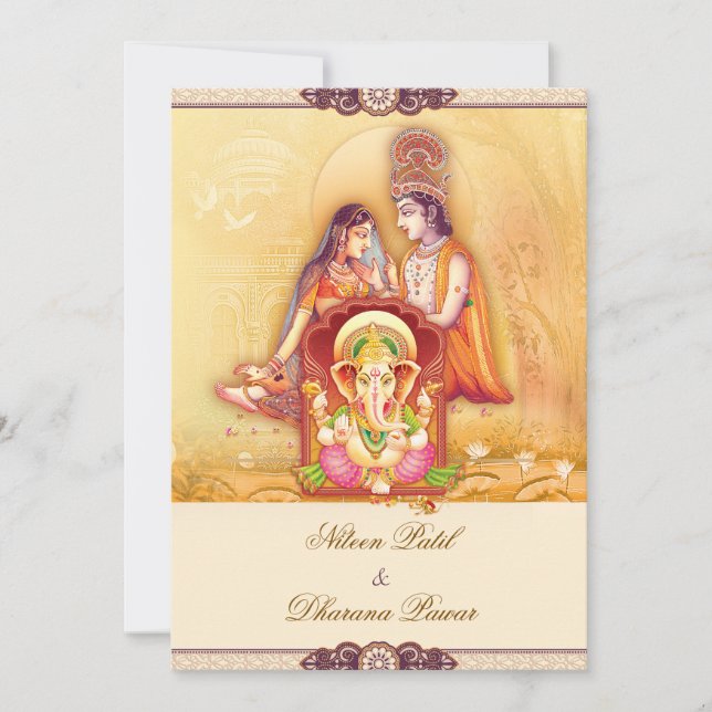 Radha Krishna Hindu Wedding Invitation (Front)