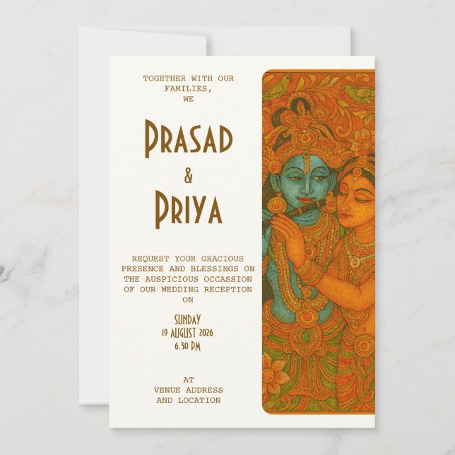 Radha Krishna Mural painting Indian Invitation (Front)