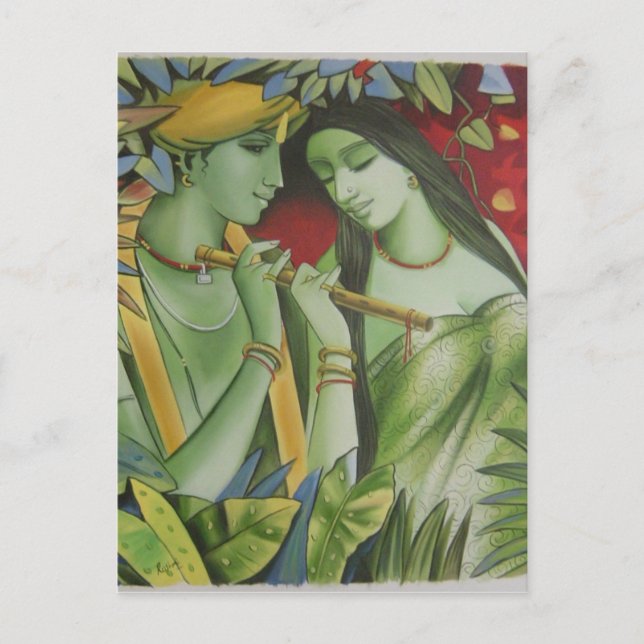 RADHA KRISHNA OIL PAINTING POSTCARD (Front)