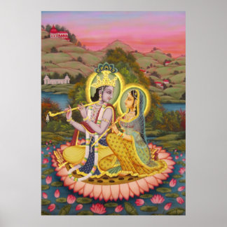 Radha Krishna on Lotus Poster