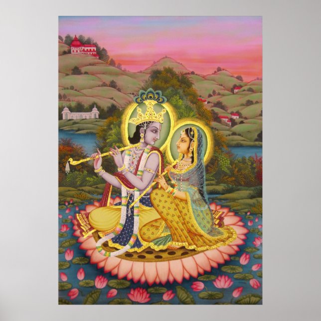 Radha Krishna on Lotus Poster (Front)