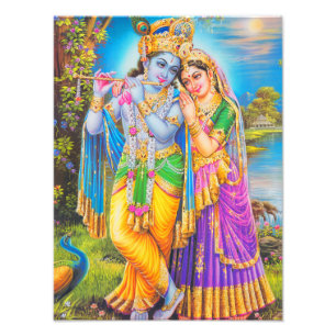 Radha Krishna Painting Hindu God Photo Print