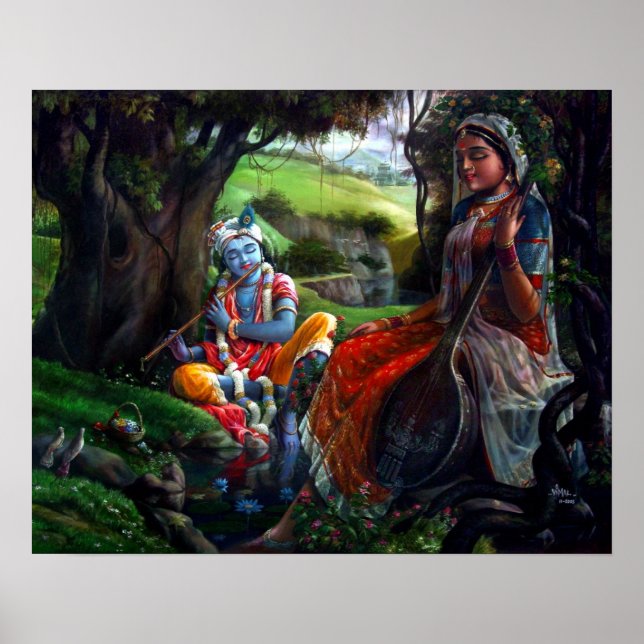 Radha Krishna Painting (Indian Mythology) Poster (Front)