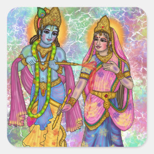 Radha Krishna Playing Holi Sticker