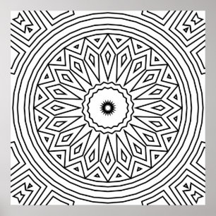 Radial Diamond Burst Mandala Pattern for Colouring Poster