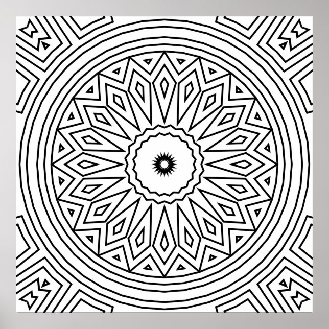 Radial Diamond Burst Mandala Pattern for Colouring Poster (Front)