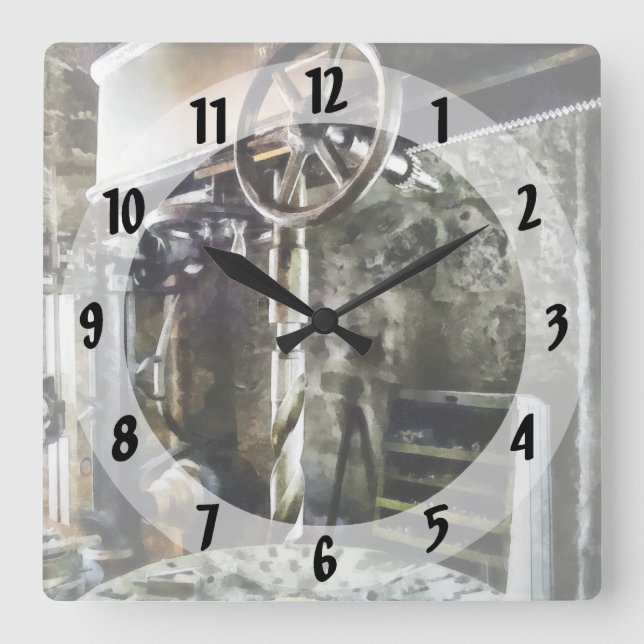 Radial Drill Press In Machine Shop Square Wall Clock (Front)