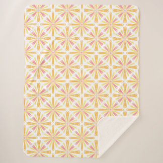 Radial Heart Sunburst Pattern Pink Yellow Sherpa Blanket