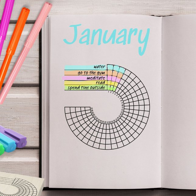 Radial Monthly Habit Tracker Journal Stamp  (Monthly radial habit tracker journal stamp to record daily goals. )