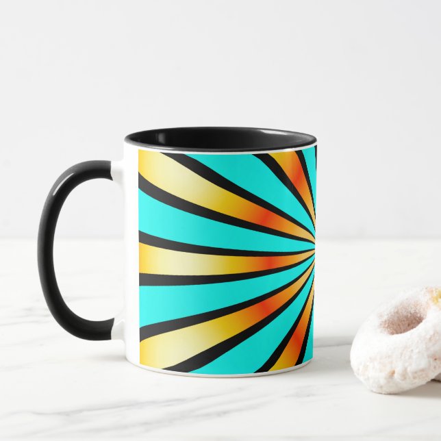Radial Pattern Green yellow black Mug (With Donut)