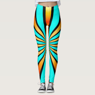 Radial Pattern Turquoise Orange Black Leggings