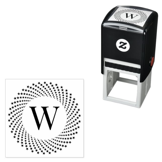 Radial Stars Round Frame Single Initial Monogram Self-inking Stamp (In Situ)