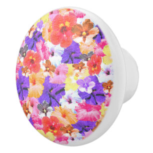 "Radiance in Bloom: Hibiscus in Stained Glass Ceramic Knob