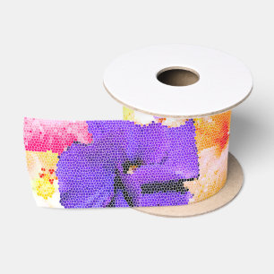 "Radiance in Bloom: Hibiscus in Stained Glass Satin Ribbon