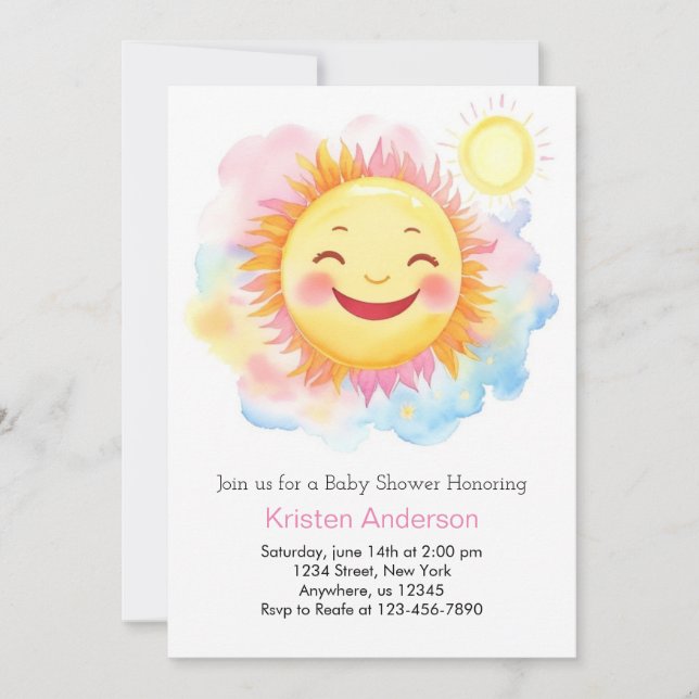 Radiant A Little Ray of Sunshine Girl Baby Shower Invitation (Front)